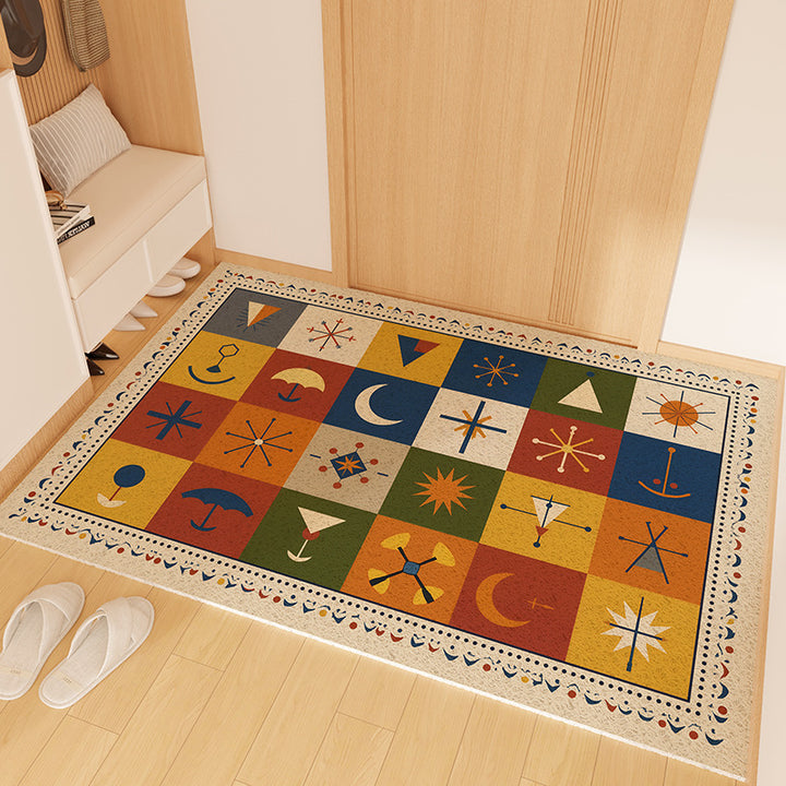 Playful Striped Dog Print Welcome Mat