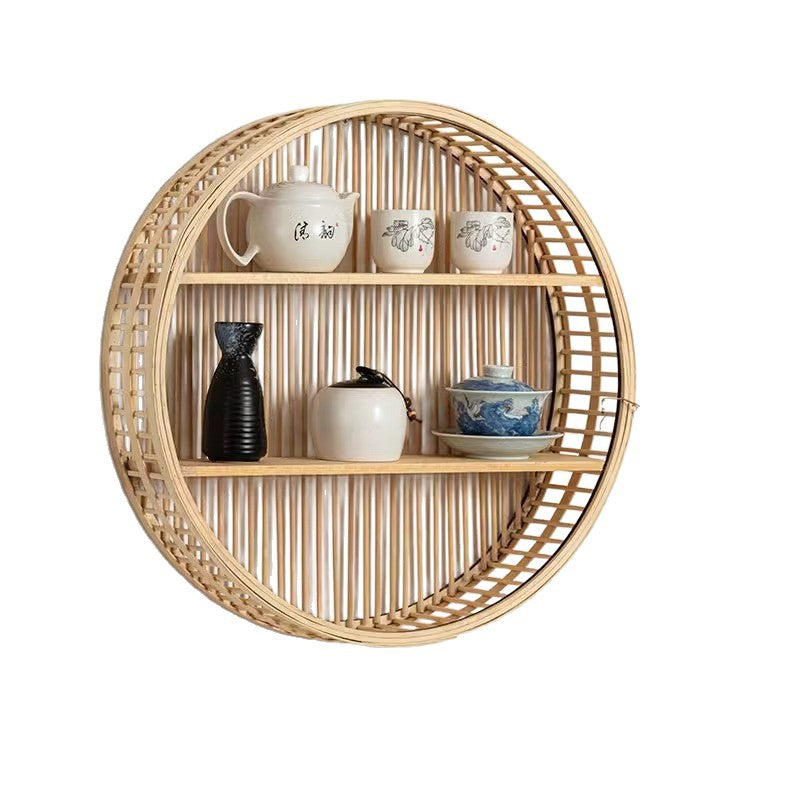 Handwoven storage basket for bathroom utensils