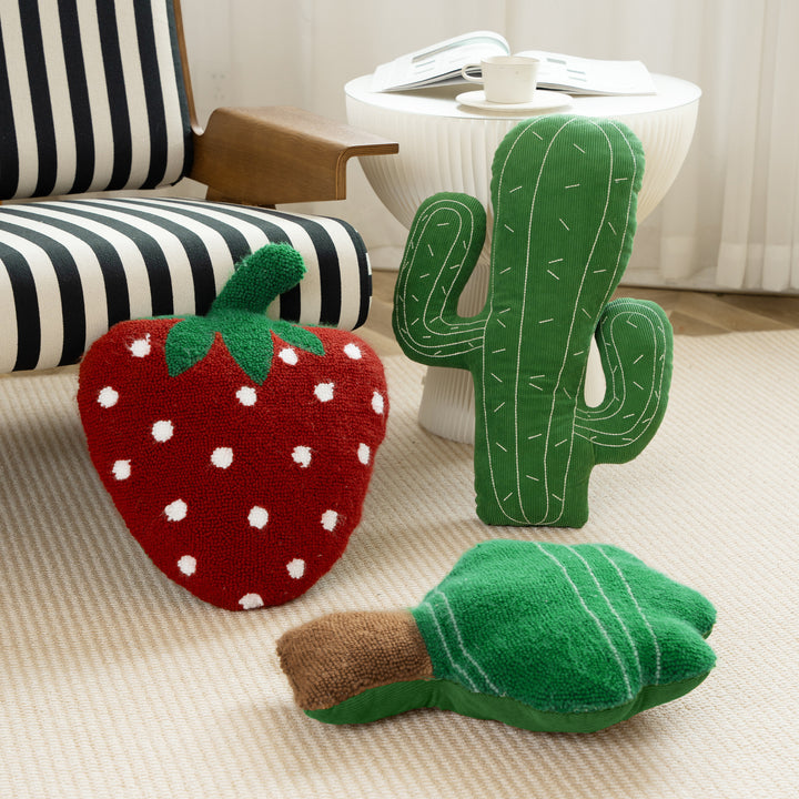 Cactus decorative pillow made of cord fabric with hand-stitched spikes and soft filling