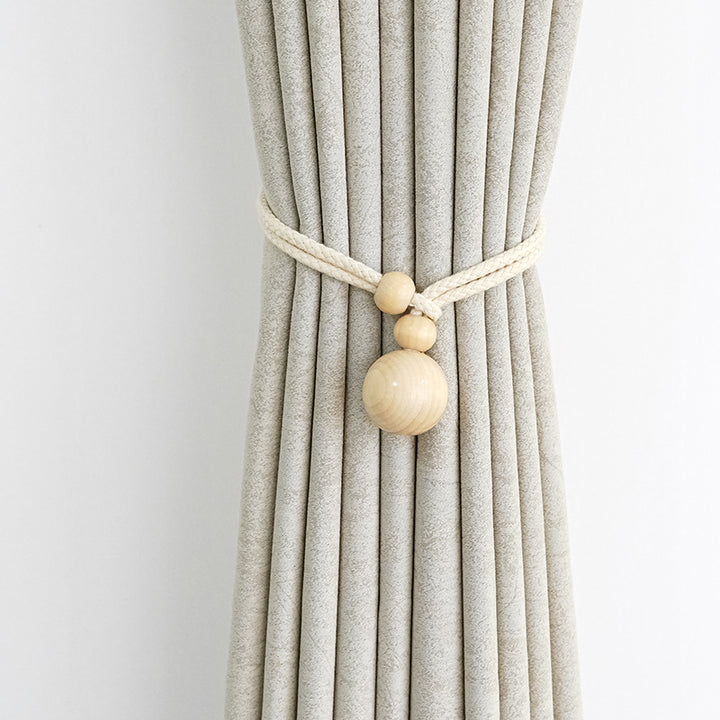 Elegant curtain holder with wooden beads