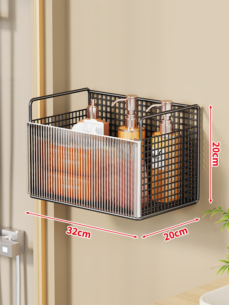 Wall-mounted Mesh Bathroom Organizer with Clear Ribbed Front Panel