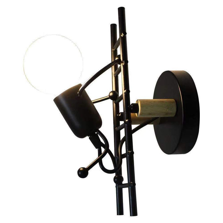 Sculptural wall lamp with opal glass globe and decorative ladder frame