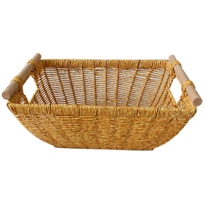 Handwoven Storage Basket with Wooden Handles