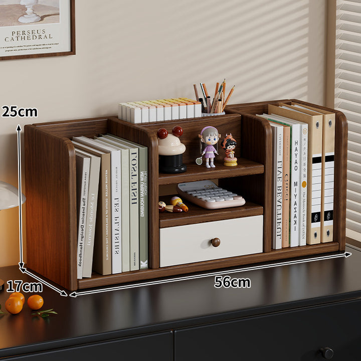 Bamboo-Style Multi-Compartment Desktop Bookshelf Organizer with Drawer