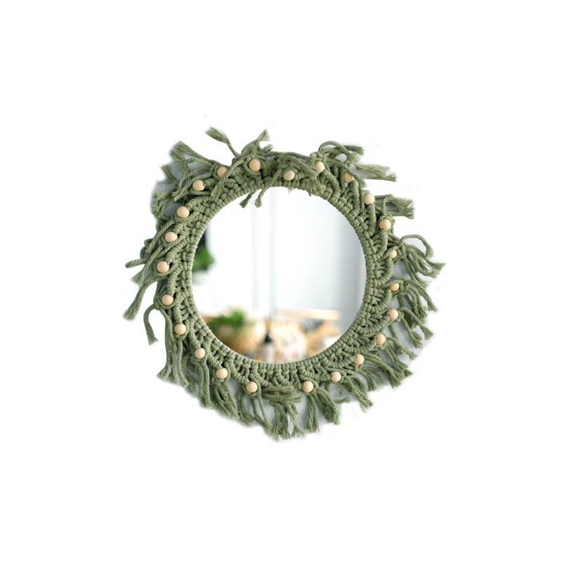 Hand-knotted mirror with macrame border