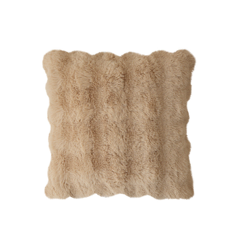 Rectangular faux fur decorative cushion with wavy plush surface