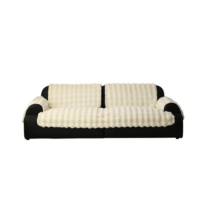 High-pile sofa cover set made of faux fur with seat, back and armrest covers