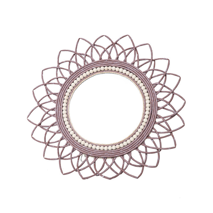 Decorative wall mirror with rattan frame