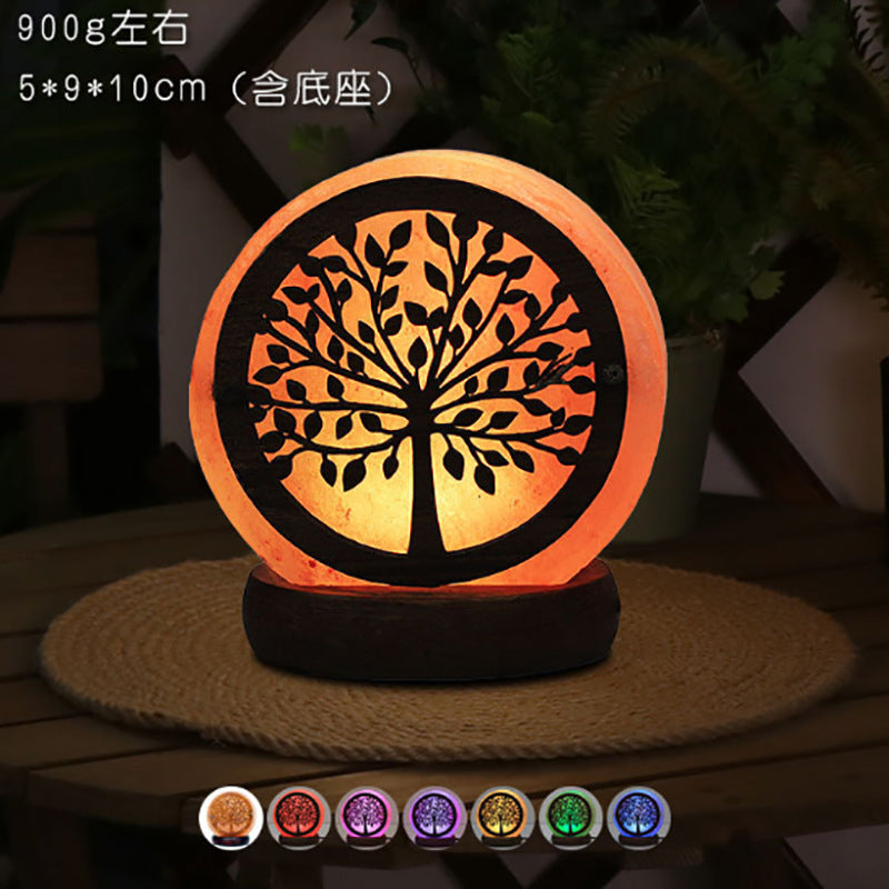 Himalayan Salt Crystal Sphere Lamp with Color Changing LED and Natural Wood Base