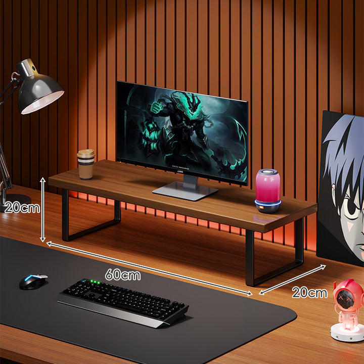 Elevated Solid Wood Ergonomic Monitor Riser Shelf with Metal Frame Stand