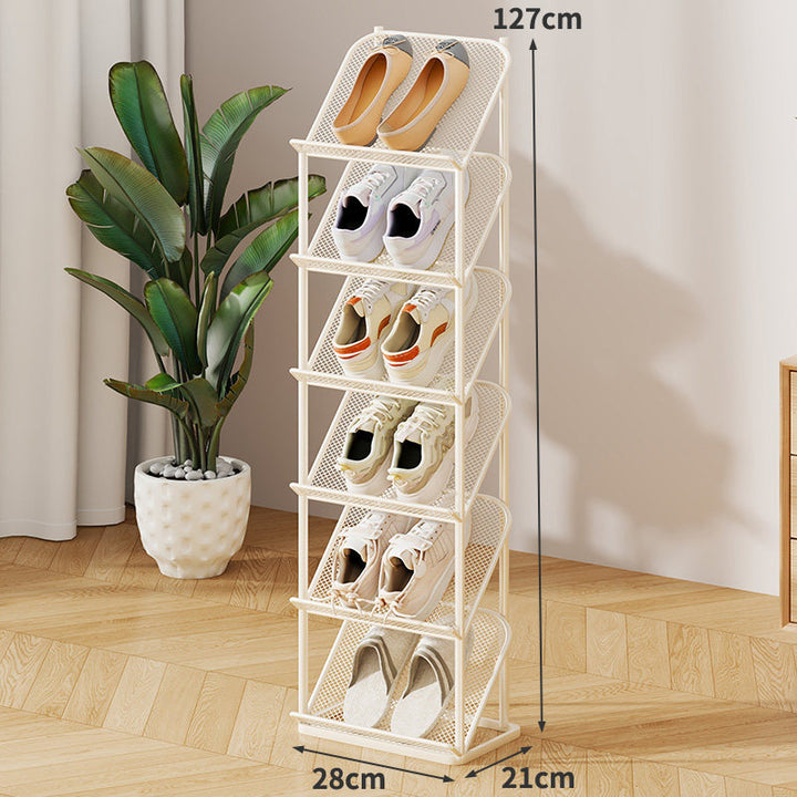 Vertical Multi-Tier Slim Mesh Shoe Rack Organizer with Angled Shelves and Space-Saving Footwear Stand