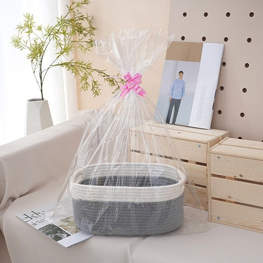 Natural storage basket with ribbons