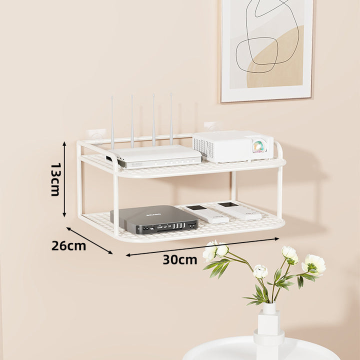 Wall-Mounted Two-Tier Ventilated Metal Mesh Electronics & Router Shelf Organizer