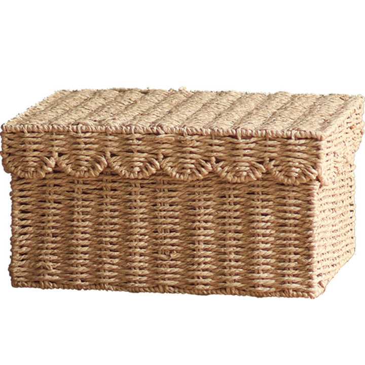 Storage basket with lid and reed design