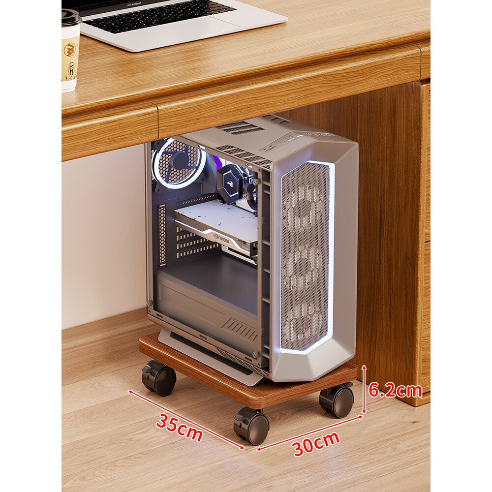 Mobile Under-Desk PC Case Pedestal with Low-Profile Ventilated Platform and Locking Swivel Wheels