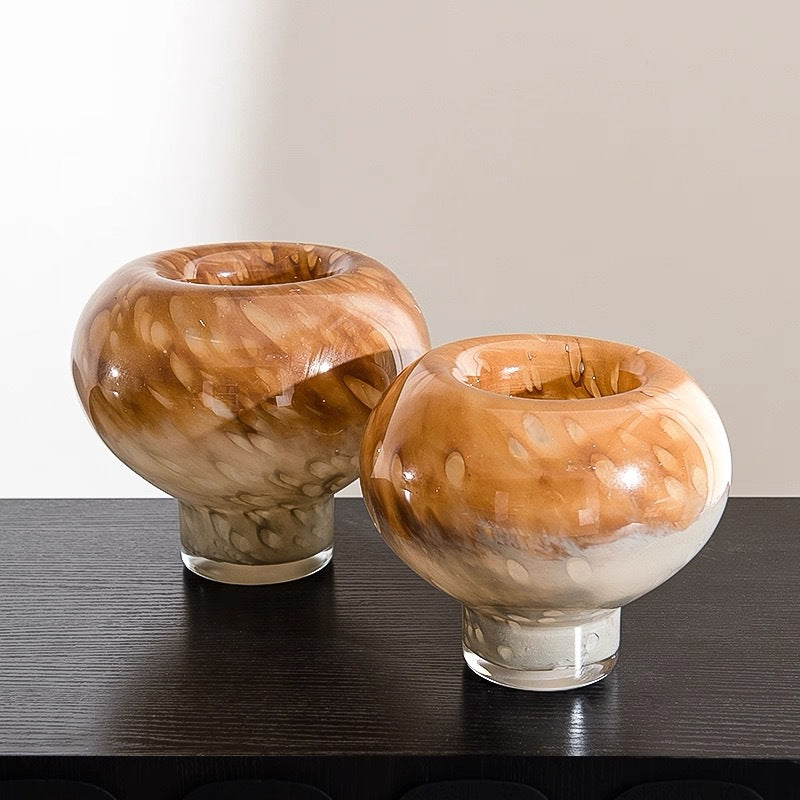 Handblown Marbled Glass Decorative Pedestal Vase