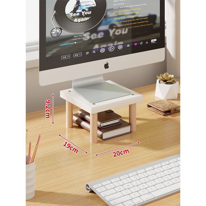 Elevated Wooden-Leg Monitor Riser with Under-Shelf Storage