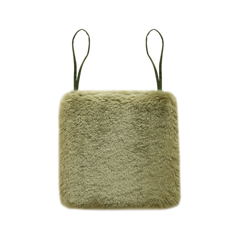 Square fluffy seat cushion with faux fur cover and attachment straps