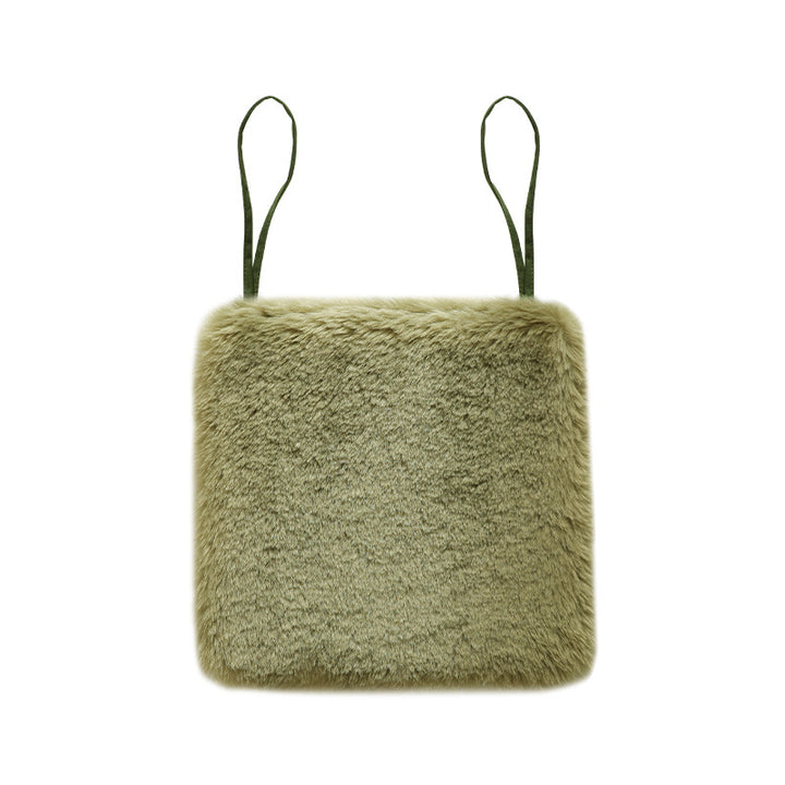 Square fluffy seat cushion with faux fur cover and attachment straps
