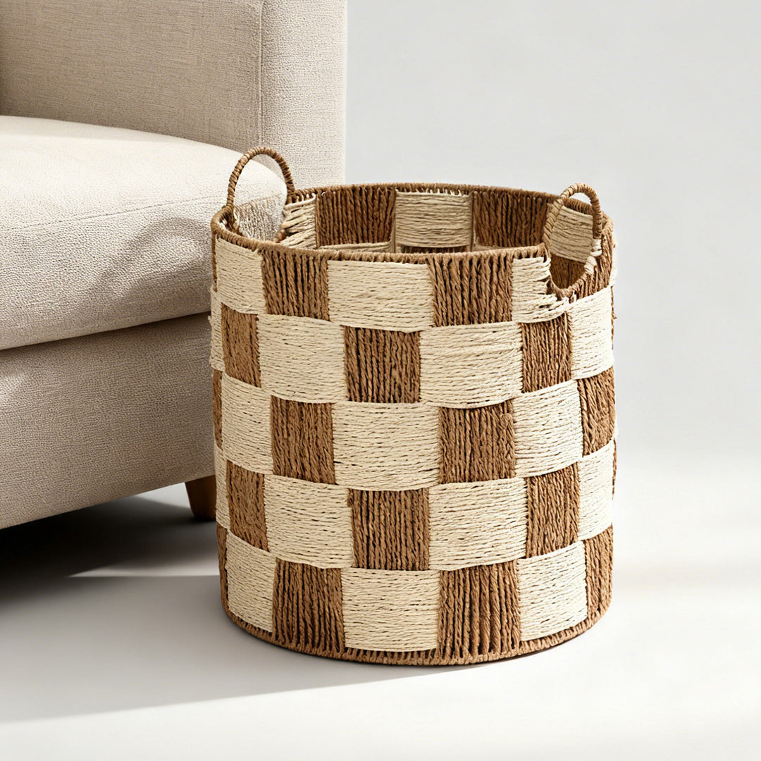 Handcrafted storage basket with carry handles