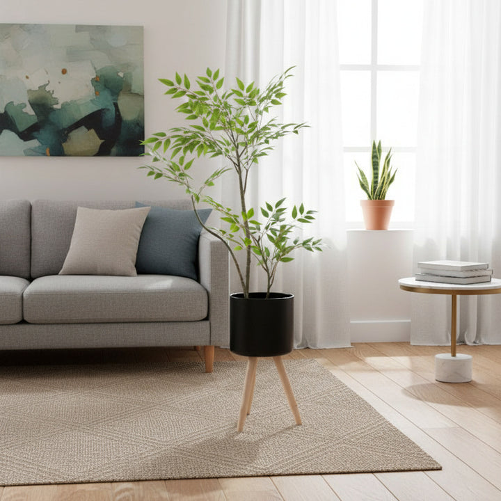 Plant pot with wooden stand
