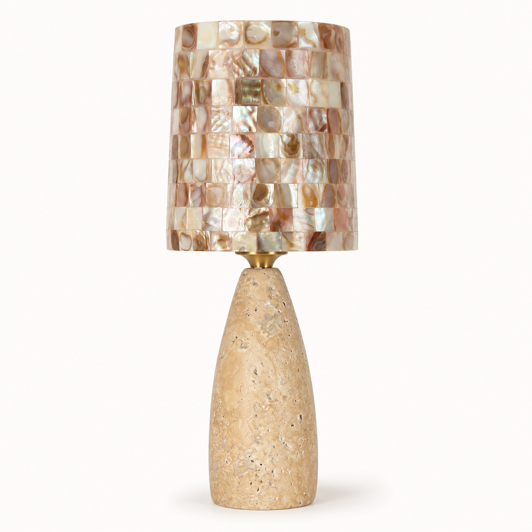 Decorative stone and shell table lamp