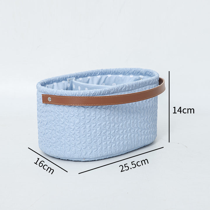 Elegant storage basket with faux leather handle