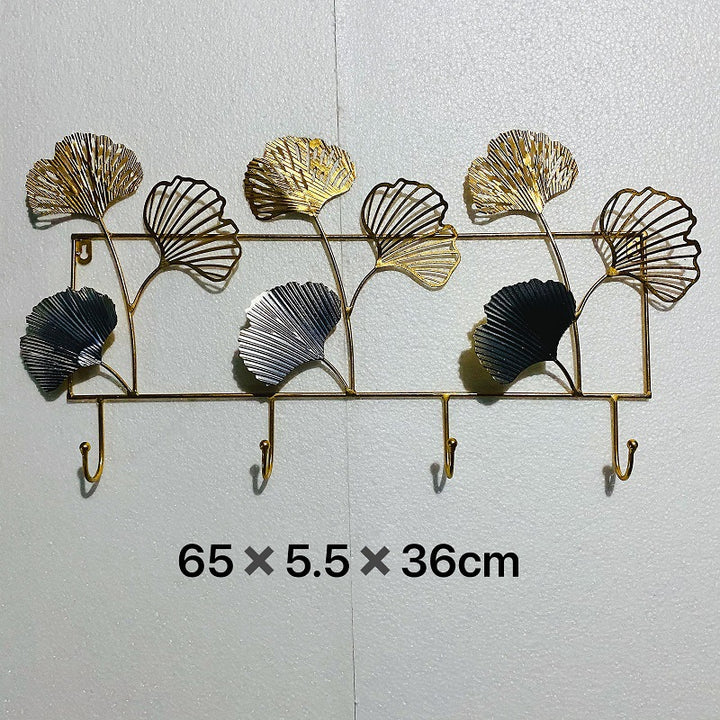 Decorative Metal Wall Hook Rack with Ginkgo Leaf Design