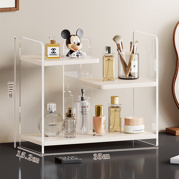 Staggered Two-Tier Acrylic Vanity Display Shelf with Floating White Boards