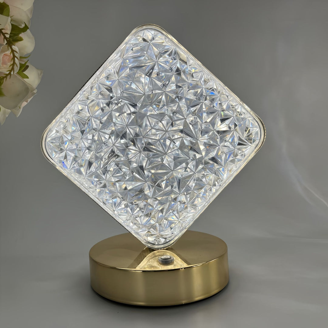Decorative crystal-textured oval LED table lamp with dimmable touch base