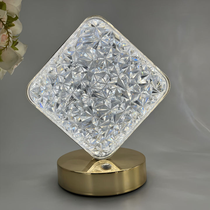 Decorative crystal-textured oval LED table lamp with dimmable touch base