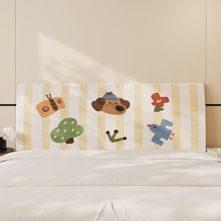 Decorative Padded Headboard Panel Cover with Playful Cartoon Cat Print