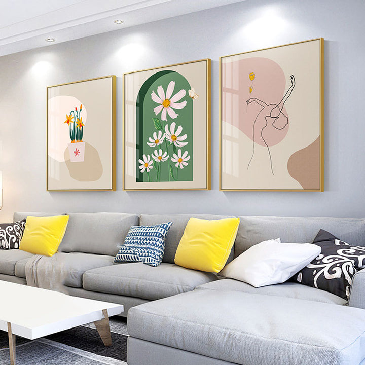 Decorative Framed Art Print with Abstract Floral Design