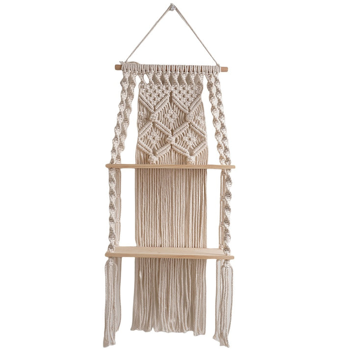 Macramé Wall Hanging Shelf with Decorative Knot Design
