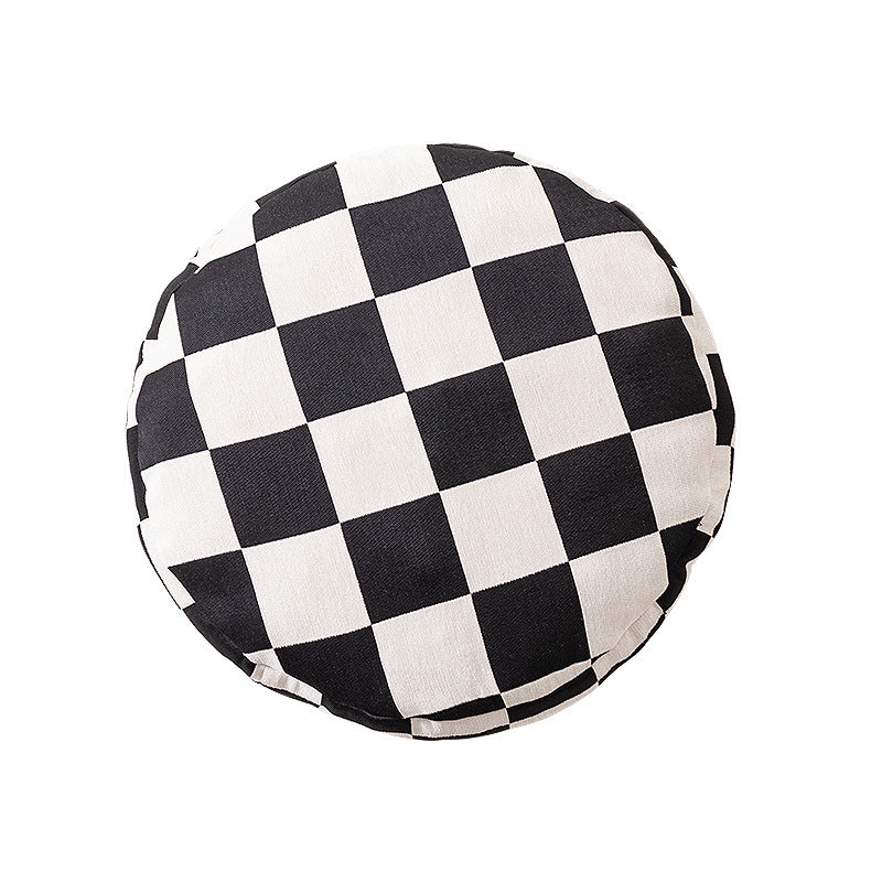 Round decorative seat cushion with floral jacquard structure