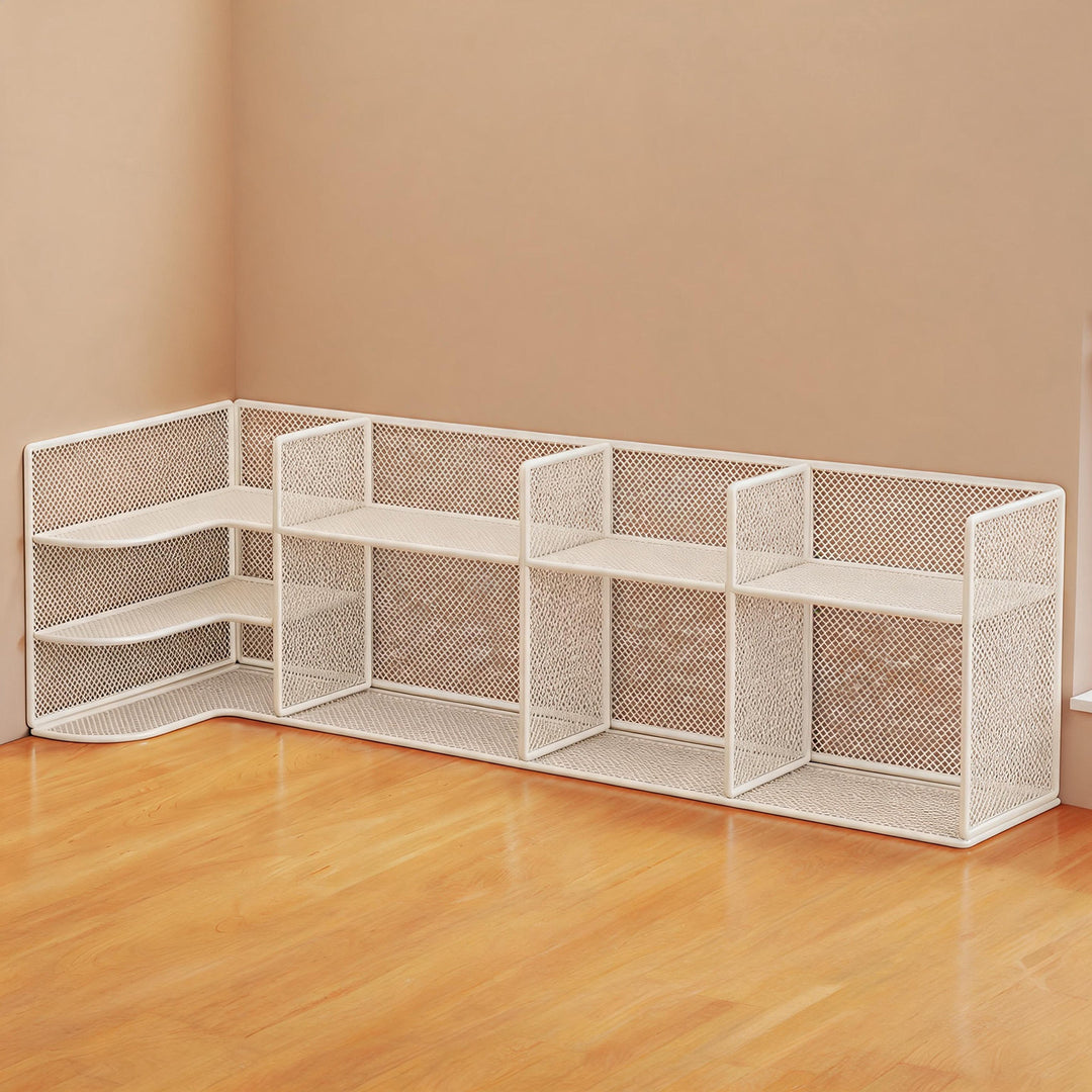 Corner Mesh Metal Desktop Organizer with Multi-Tier Shelves and File Slots