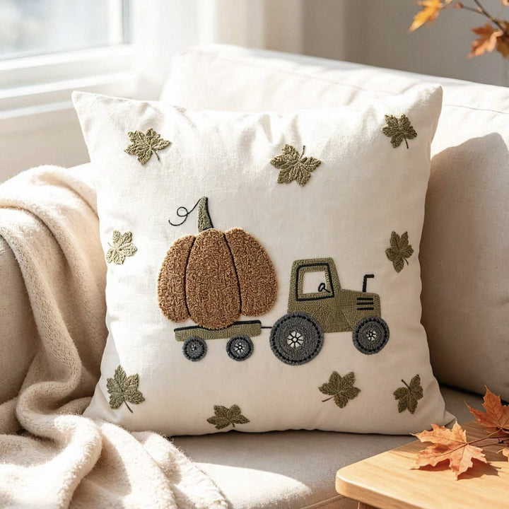 Whimsical Pumpkin Truck Throw Pillow
