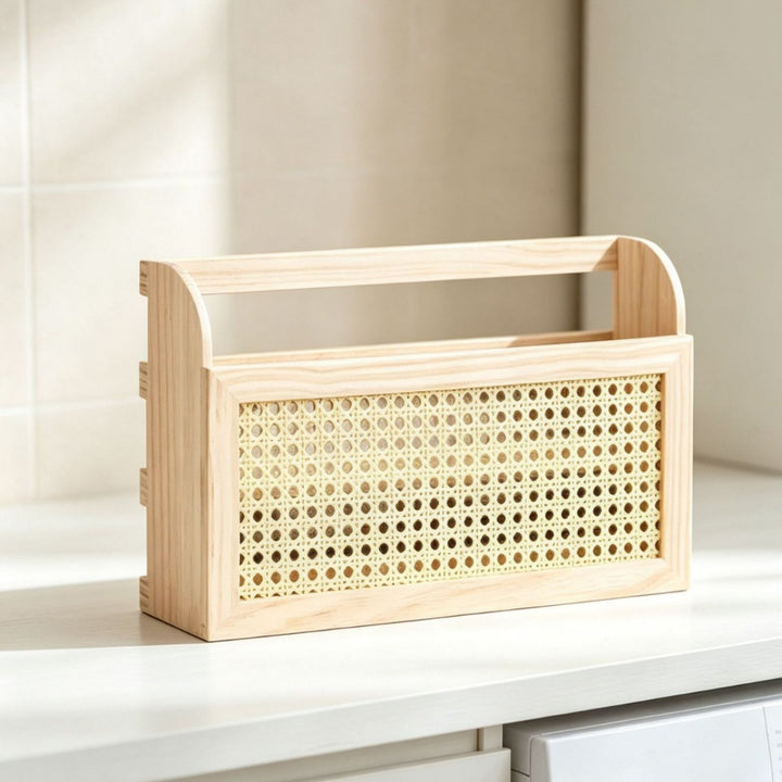 Stylish storage box made of wood and rattan
