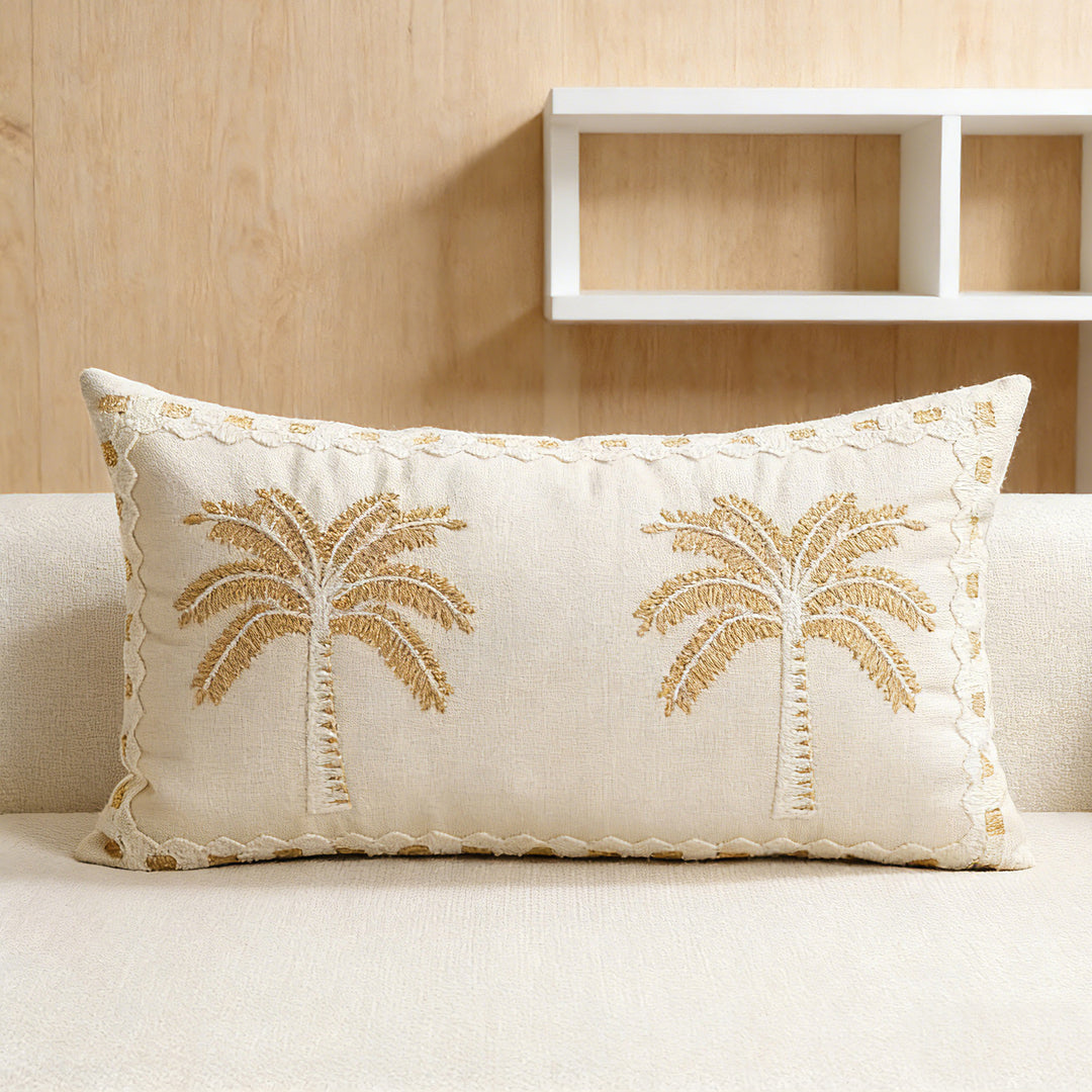 Embroidered Palm Linen Decorative Throw Pillow