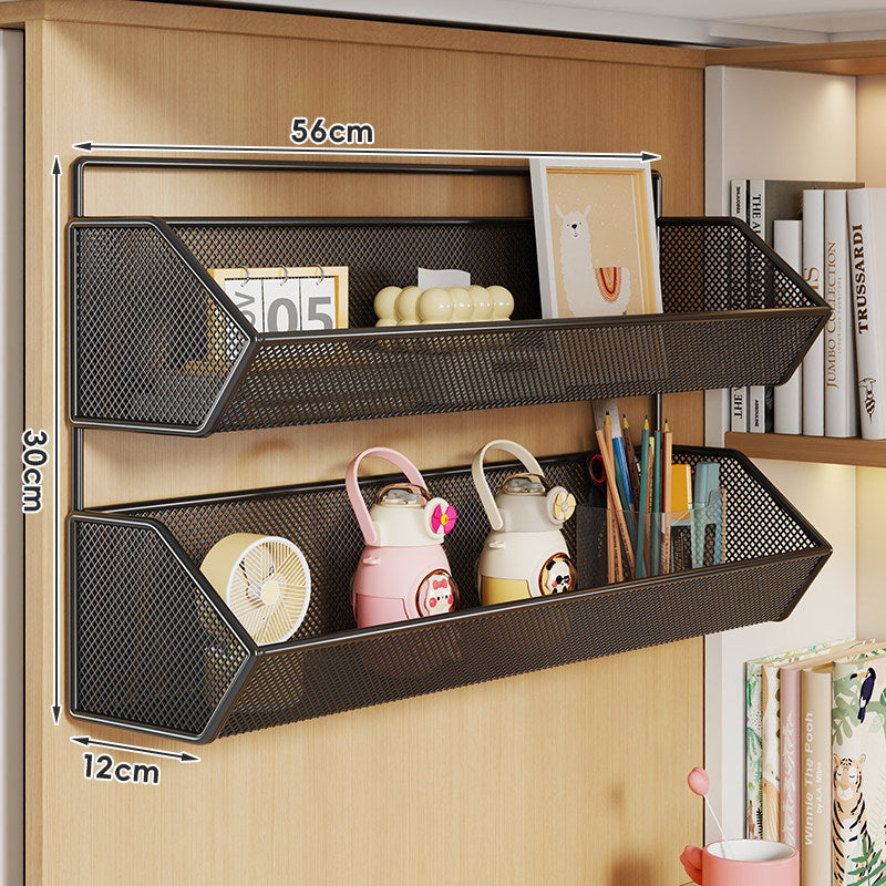 Wall-Mounted Rustproof Metal Mesh Storage Basket with Slim Hanging Rail