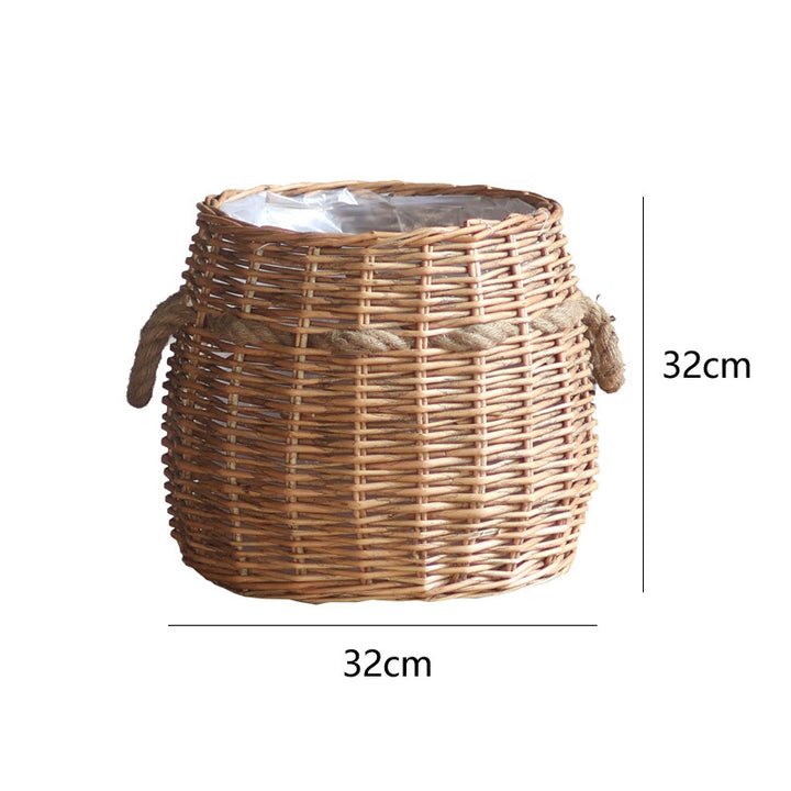 Rustic storage basket with hemp handles