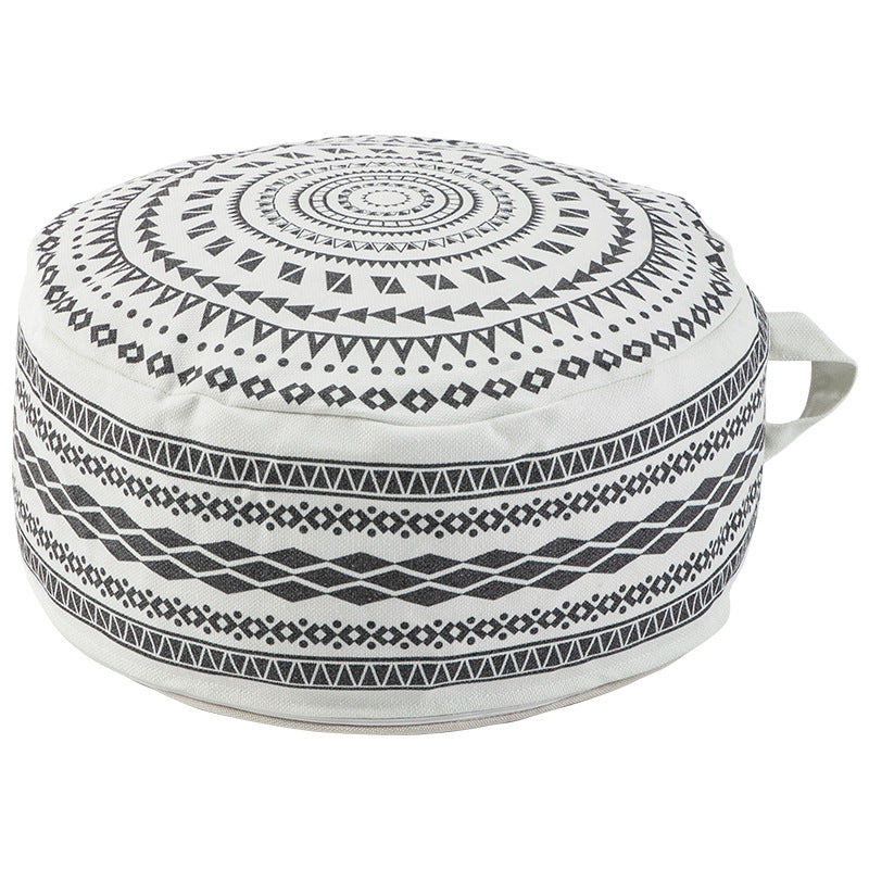 Beef seat pouf made of sturdy cotton blend with ethnic mandala print and carrying handle