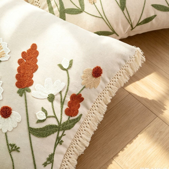 Embroidered Floral Design Throw Pillow