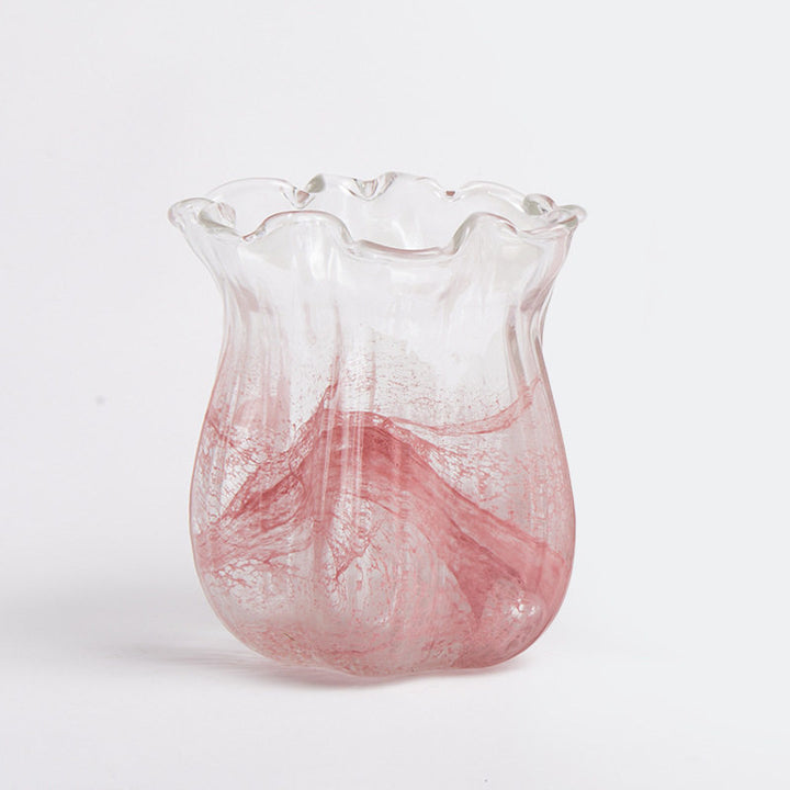 Handcrafted Iridescent Ribbed Tulip-Shaped Glass Vase