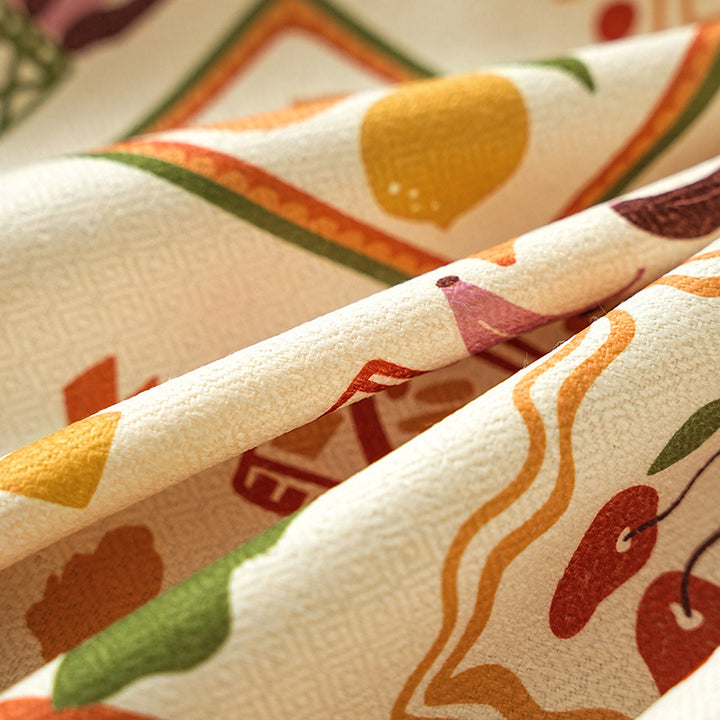 Tablecloth made of cotton-linen with Scandinavian leaf and checked pattern
