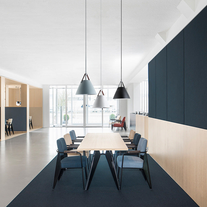 Modern Cone Pendant Light with Leather Band Accent