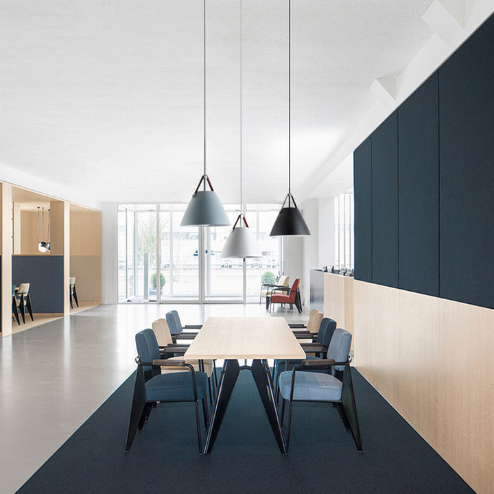 Modern Cone Pendant Light with Leather Band Accent