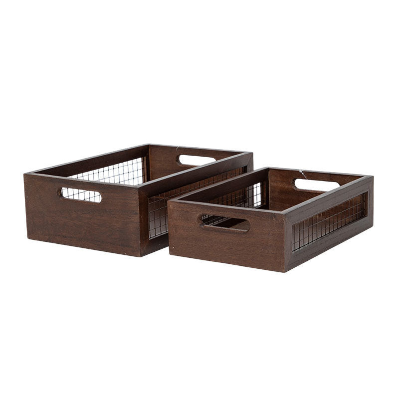 Wooden storage box with metal grid