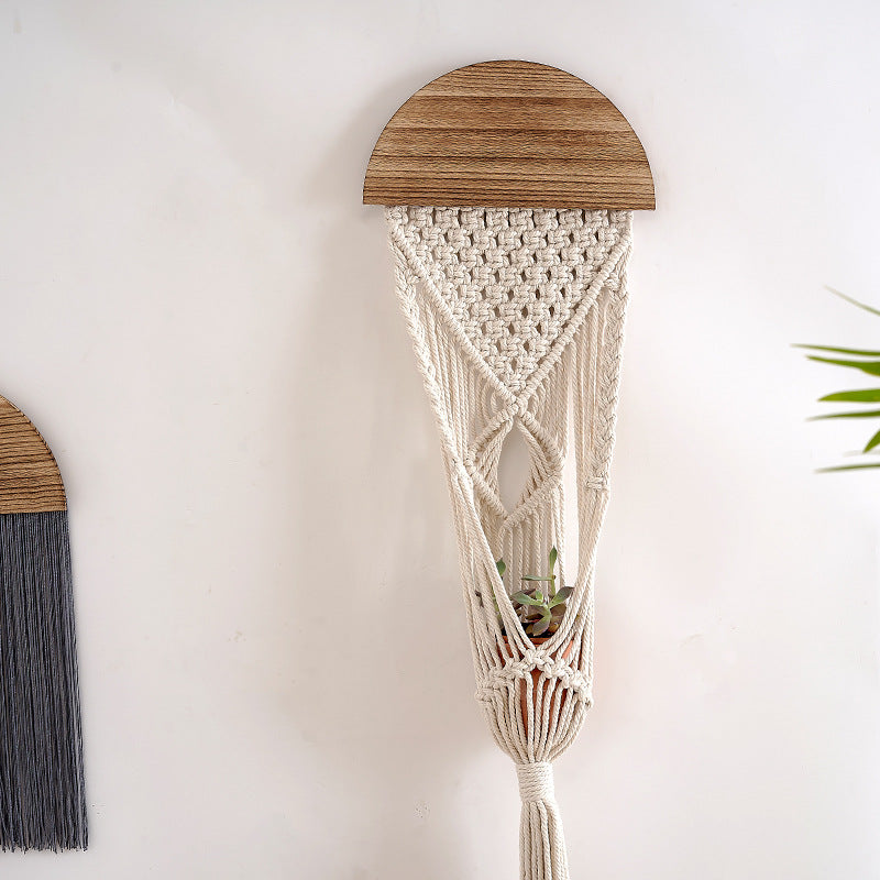Decorative Macrame Wall Hanging with Wooden Accents