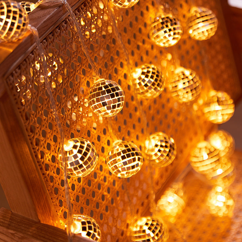 Warm LED mirror mosaic ball decorative string lights